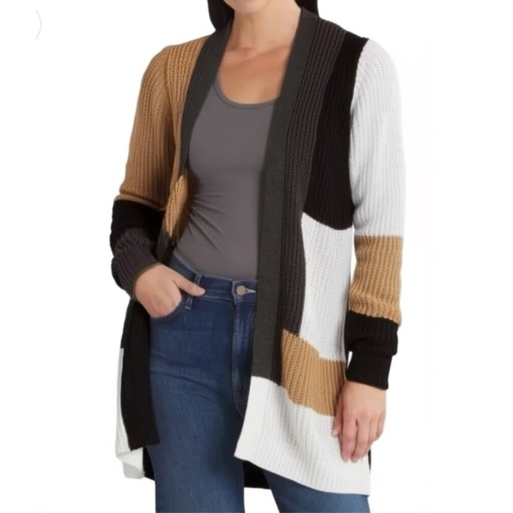 Fortune & Ivy Stitch Fix Beige Black Colorblock Cardigan Sweater Womens Sz XL - Picture 2 of 9